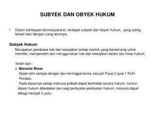 subyek dan obyek hukum