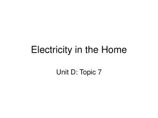 Electricity in the Home