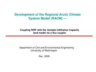 Development of the Regional Arctic Climate System Model (RACM) ---