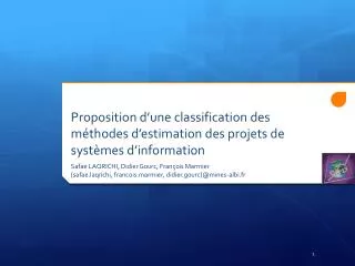 proposition d une classification des m thodes d estimation des projets de syst mes d information