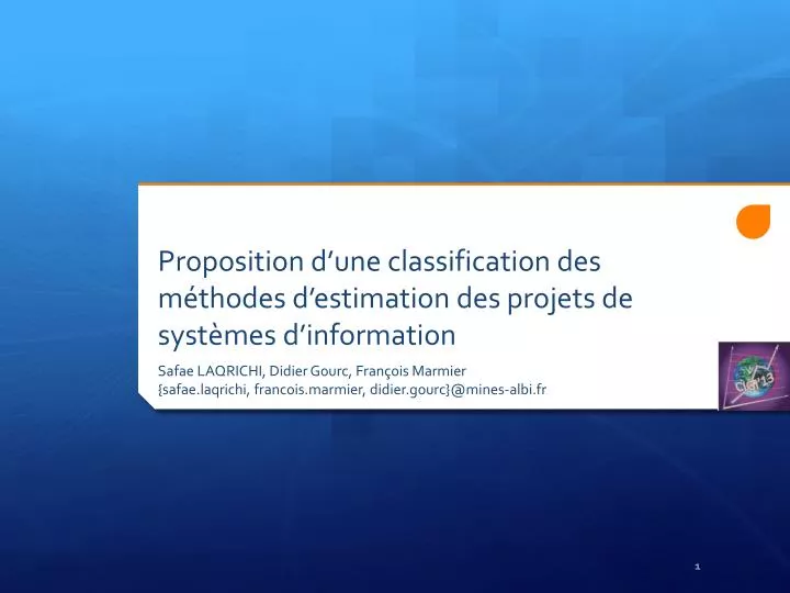 proposition d une classification des m thodes d estimation des projets de syst mes d information