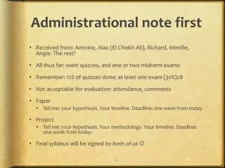 Administrational note first