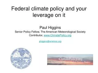 Federal climate policy and your leverage on it