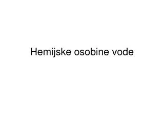 hemijske osobine vode