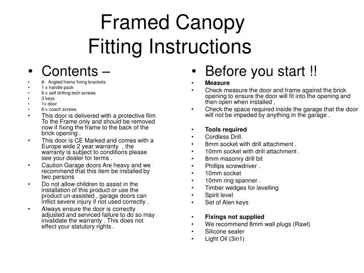 framed canopy fitting instructions