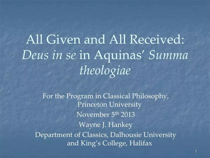 all given and all received deus in se in aquinas summa theologiae
