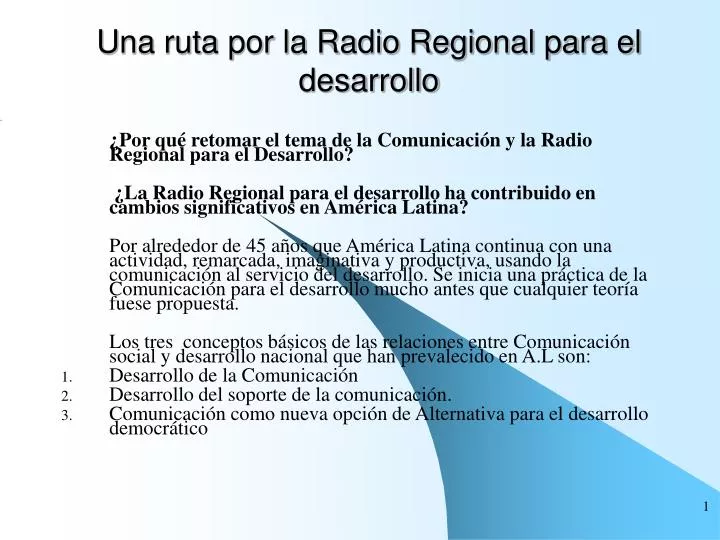 u na ruta por la radio regional para el desarrollo