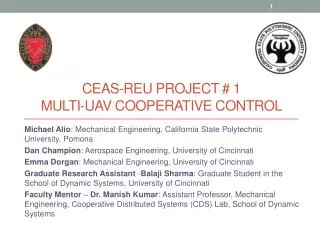CEAS-REU Project # 1 Multi-UAV Cooperative Control
