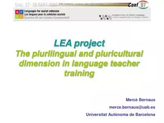 LEA project The plurilingual and pluricultural dimension in language teacher training
