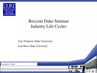 Bocconi Duke Seminar Industry Life Cycles