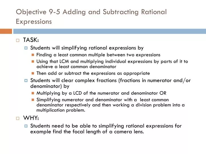 objective 9 5 adding and subtracting rational expressions