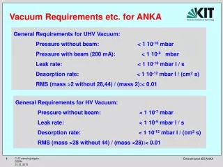 Vacuum Requirements etc. for ANKA