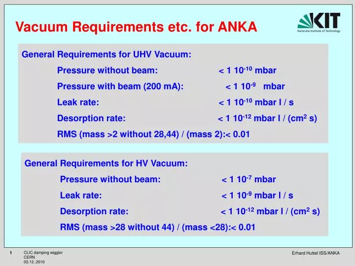 vacuum requirements etc for anka