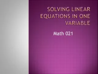 Solving Linear Equations in One Variable