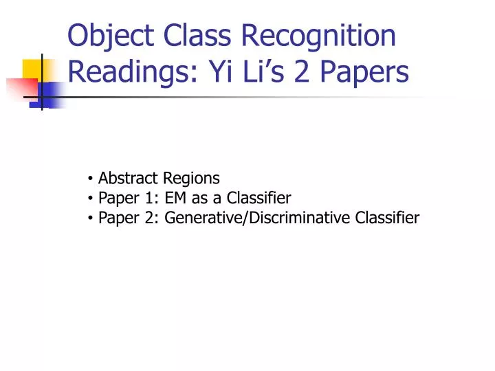 object class recognition readings yi li s 2 papers