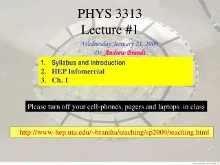 PHYS 3313 Lecture #1