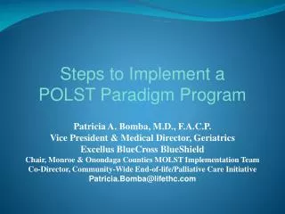 Steps to Implement a POLST Paradigm Program