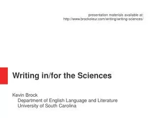 Writing in/for the Sciences