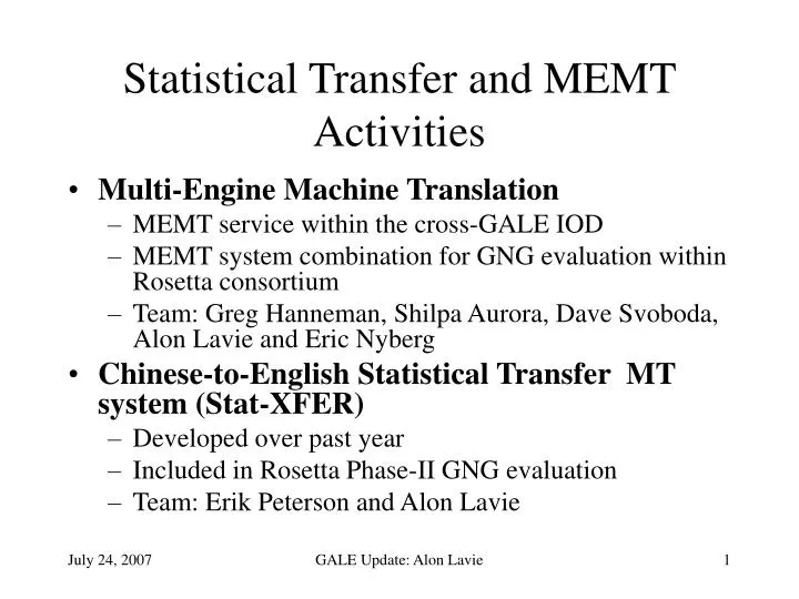 statistical transfer and memt activities