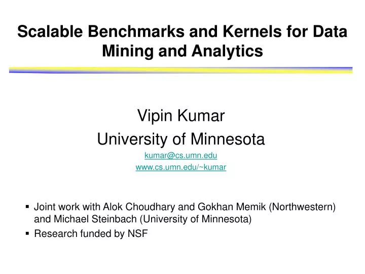 scalable benchmarks and kernels for data mining and analytics
