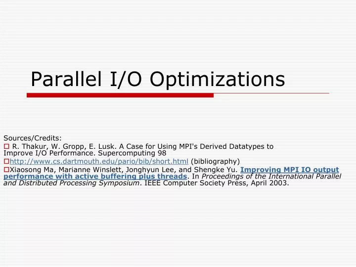 parallel i o optimizations