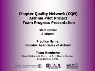Chapter Quality Network (CQN) Asthma Pilot Project Team Progress Presentation