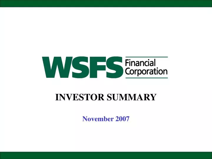 investor summary november 2007