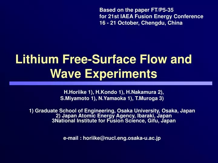 lithium free surface flow and wave experiments