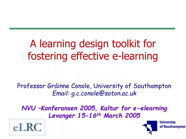 a learning design toolkit for fostering effective e learning