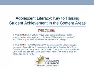 Adolescent Literacy: Key to Raising Student Achievement in the Content Areas