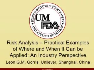Introduction to Unilever Risk Analysis driving modern food safety management