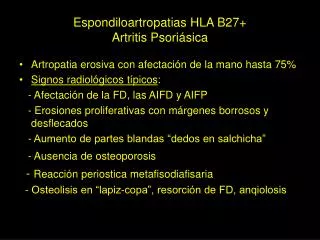 Espondiloartropatias HLA B27+ Artritis Psoriásica