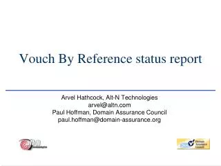 Vouch By Reference status report