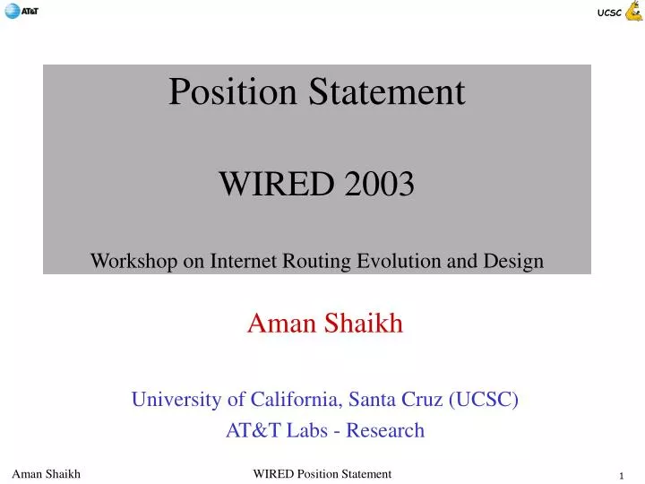 position statement wired 2003 workshop on internet routing evolution and design
