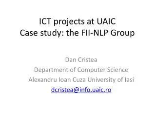 ICT projects at UAIC Case study: the FII-NLP Group