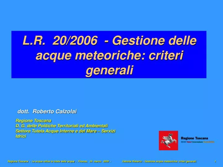 l r 20 2006 gestione delle acque meteoriche criteri generali