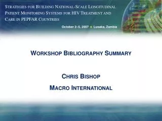 Workshop Bibliography Summary Chris Bishop Macro International