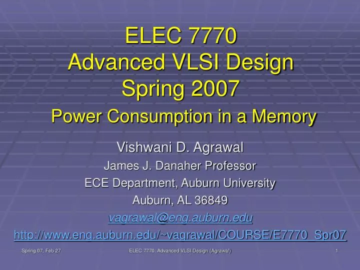 elec 7770 advanced vlsi design spring 2007 power consumption in a memory