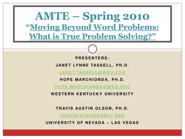 amte spring 2010 moving beyond word problems what is true problem solving