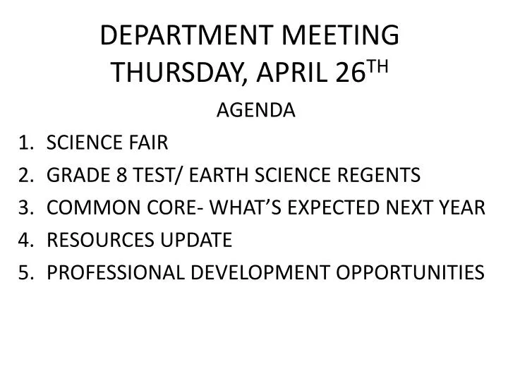 department meeting thursday april 26 th
