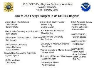 US GLOBEC Pan-Regional Synthesis Workshop Boulder, Colorado 18-21 February 2008