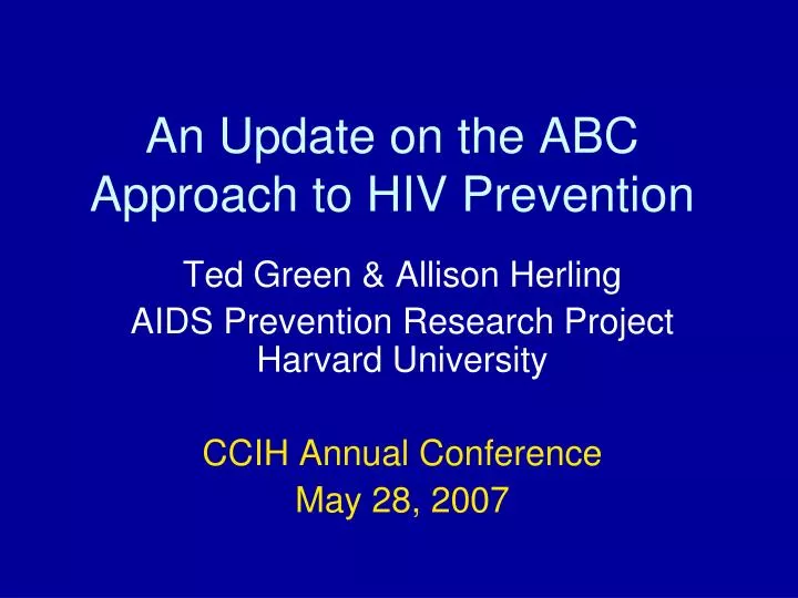 an update on the abc approach to hiv prevention