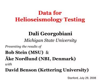 Data for Helioseismology Testing