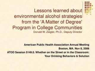 American Public Health Association Annual Meeting Boston, MA. Nov 8, 2006