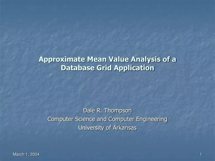 approximate mean value analysis of a database grid application