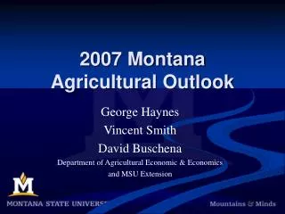 2007 Montana Agricultural Outlook