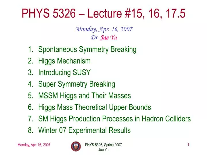 phys 5326 lecture 15 16 17 5