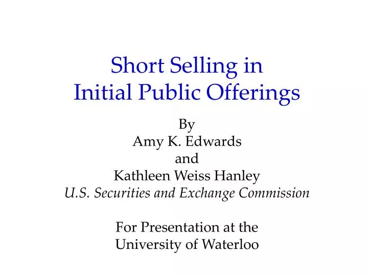short selling in initial public offerings