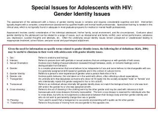 Special Issues for Adolescents with HIV: Gender Identity Issues