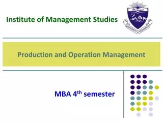 Production and Operation Management